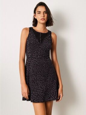 Guess Black Mini Skater Dress with Gray Animal Print